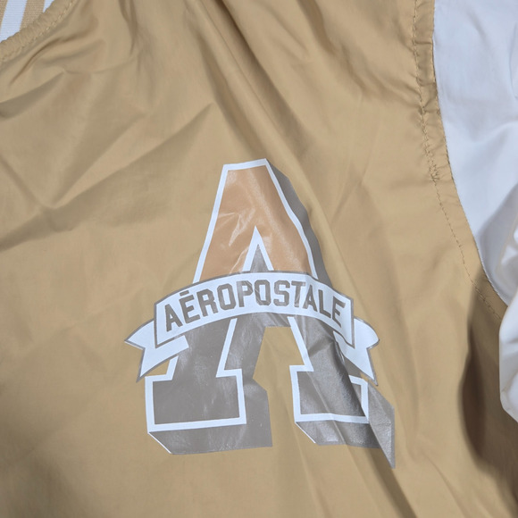 Aeropostale Varsity Bomber Jacket Men's Large Brown Snap Front Letterman Coat - Picture 2 of 7